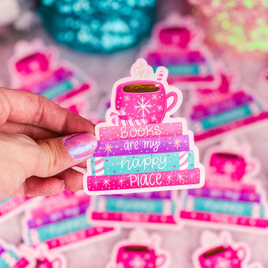 Books Are My Happy Place Christmas Vinyl Sticker