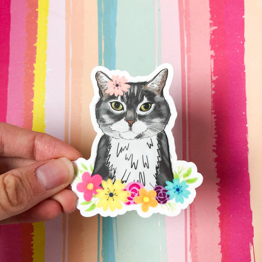 Floral Cat Vinyl Sticker