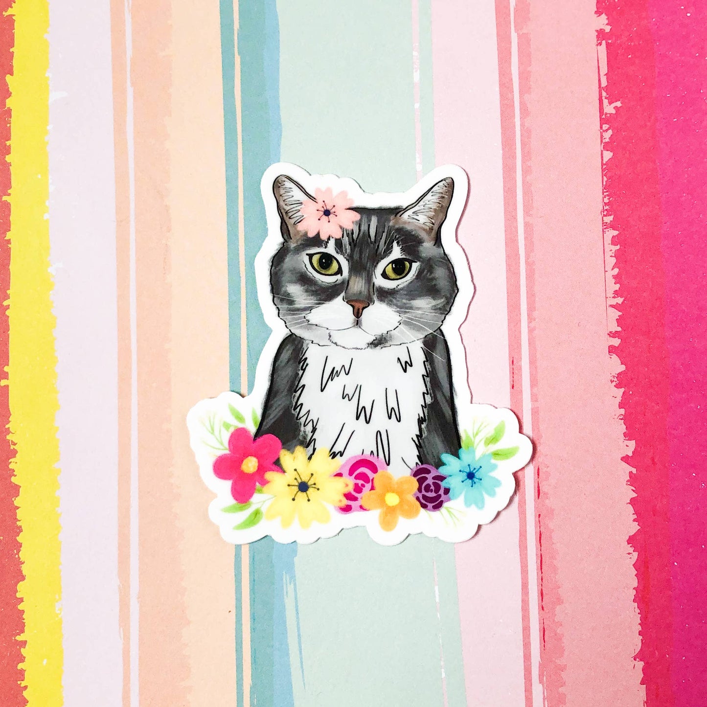 Floral Cat Vinyl Sticker