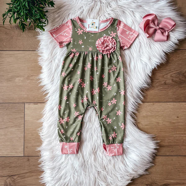 Green & Pink Floral Romper